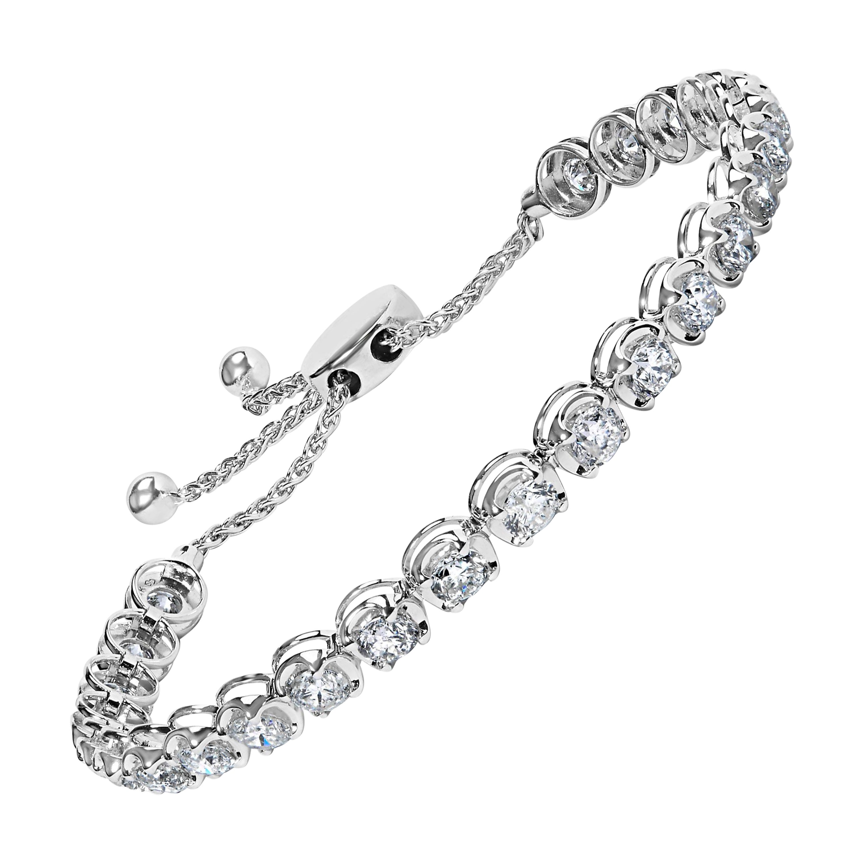 14K White Gold 6.0 Carat Diamond 4”-10” Adjustable Bolo Tennis Bracelet For Sale