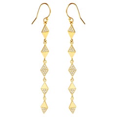 14K Yellow Gold 1/3 Carat Diamond Studded Kite Drop and Dangle Earrings