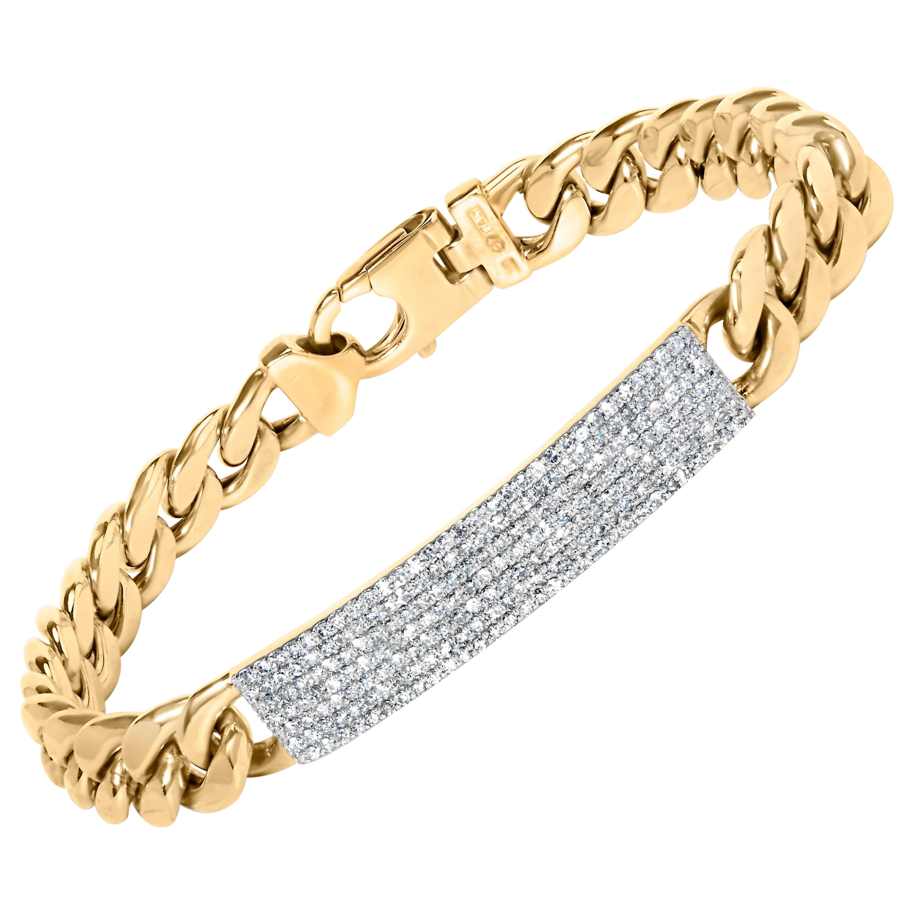 Men's 10K Yellow Gold 1 1/2 Carat Diamond ID Cuban Bracelet - 8.5 Inches For Sale