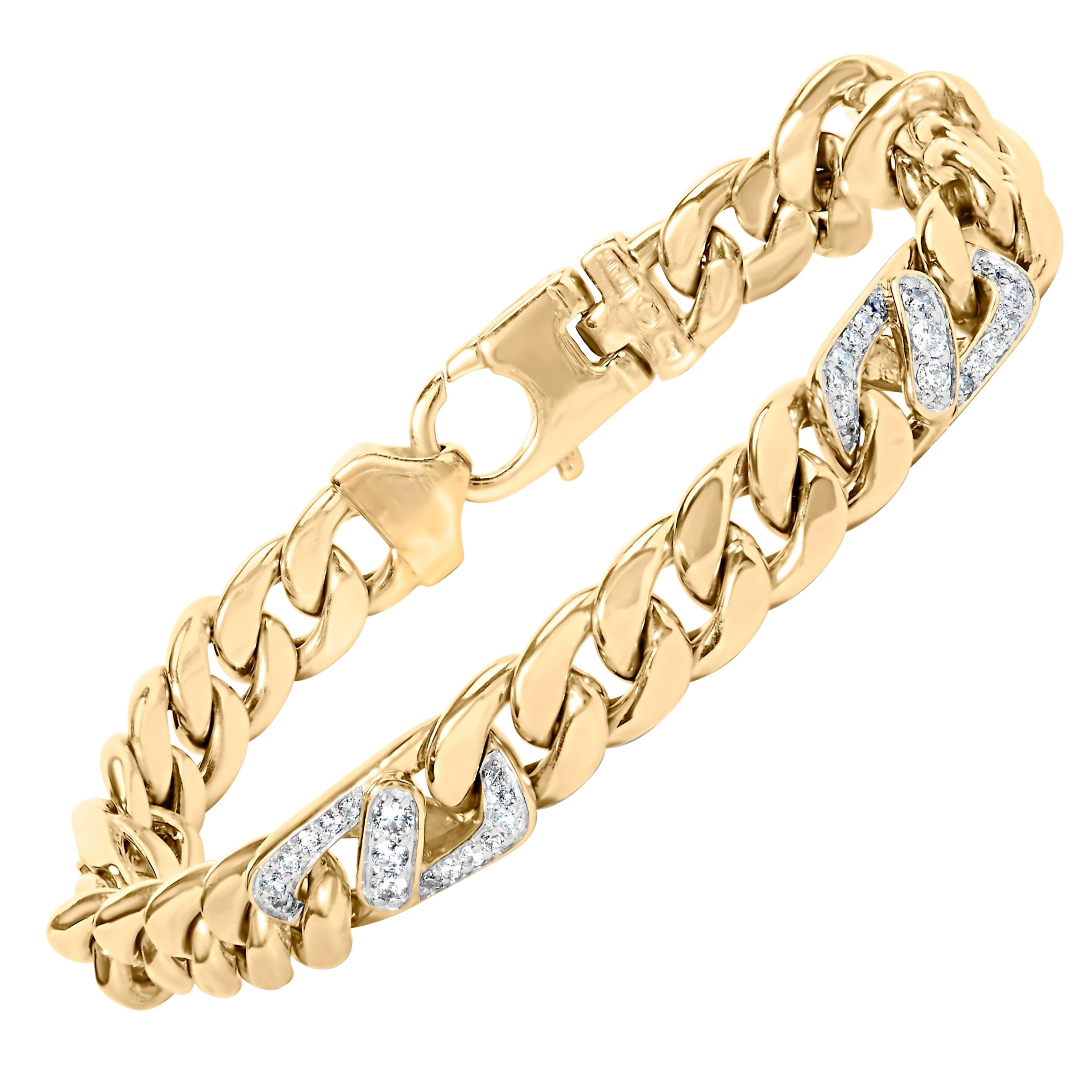 Bracelet à maillons cubains Miami en or jaune 10 carats avec diamants de 1,0 carat  - 8,5 pouces en vente