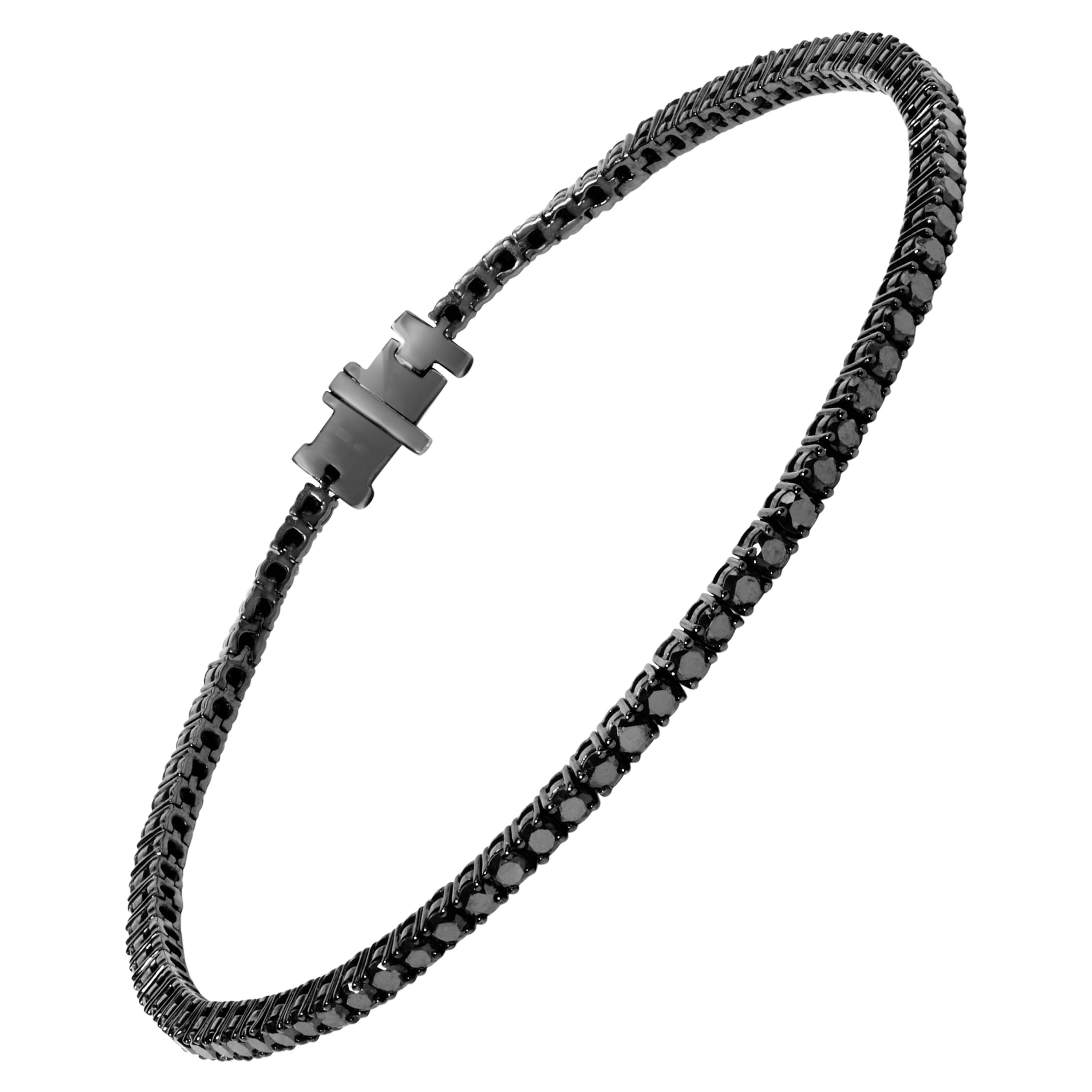 Bracelet de tennis en argent plaqué rhodium noir et diamants noirs de 5,0 carats en vente