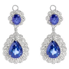 18K White Gold 25 Carat Blue Sapphire & 4 5/8 Carat Diamond Halo Dangle Earring