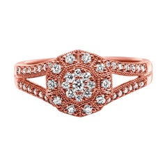 Rose Gold over Silver 1/2 Carat Diamond Halo Cluster Split Shank Cocktail Ring