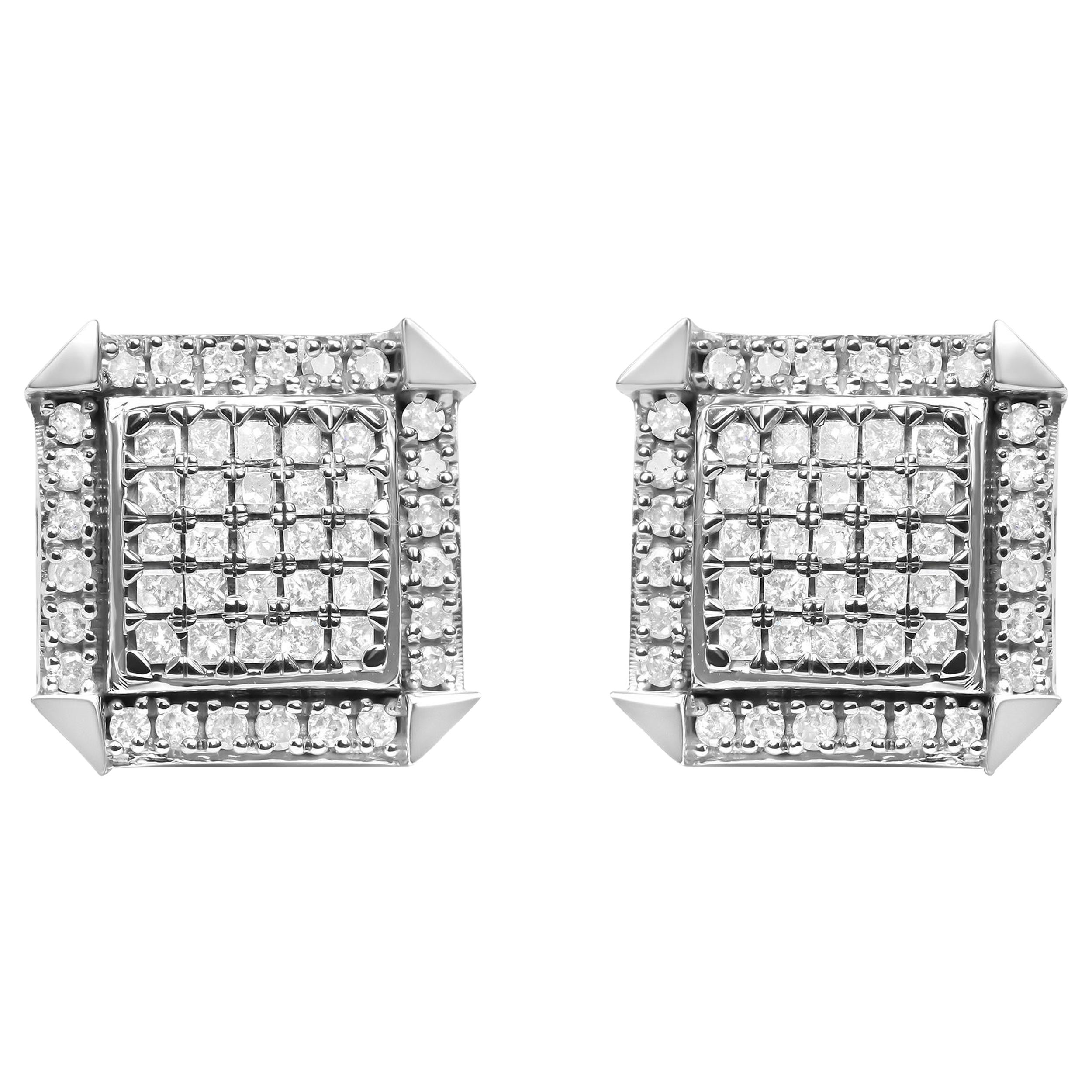 10K White Gold 1.0 Carat Diamond  Composite with Halo Stud Earrings  For Sale