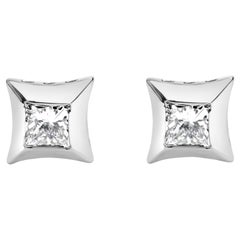 10K White Gold 1/2 Carat Invisible Set Princess-Cut Diamond Stud Earrings