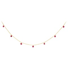 18K Yellow Gold Necklace 1 1/3 Carat Dangling Ruby Drop 18" Chain Collar