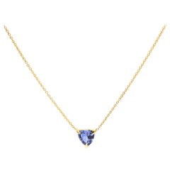 14K Gelbgold Blauer Tansanit Trillion Solitär 18" Anhänger Halskette