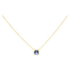 14K Gelbgold 4/5 Karat Cushion Cut Blauer Saphir Solitär Anhänger Halskette