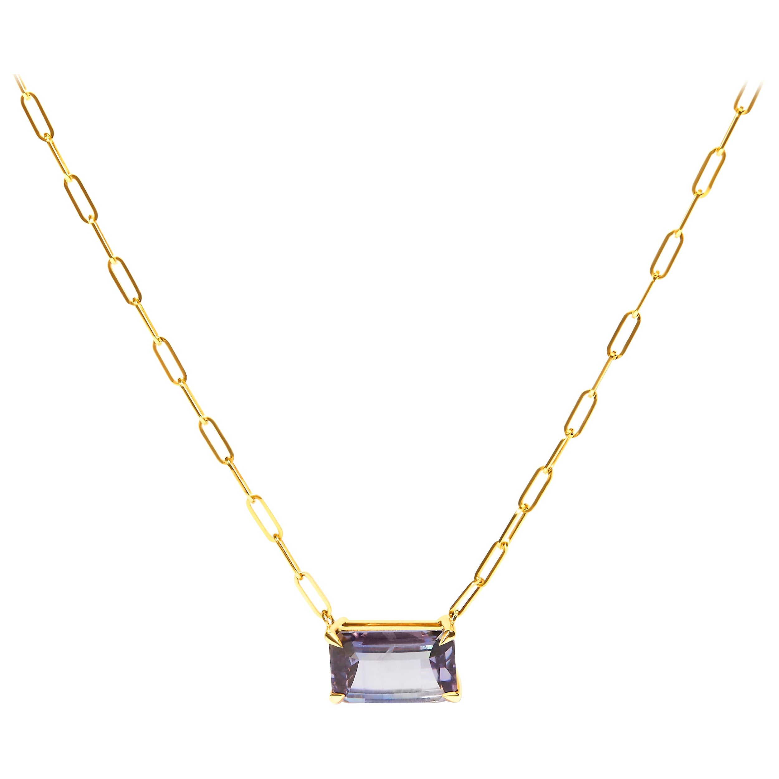 14K Yellow Gold 2 7/8 Carat Pixel Cut Emerald Bicolor Tanzanite Pendant Necklace