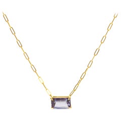 14K Yellow Gold 2 7/8 Carat Pixel Cut Emerald Bicolor Tanzanite Pendant Necklace