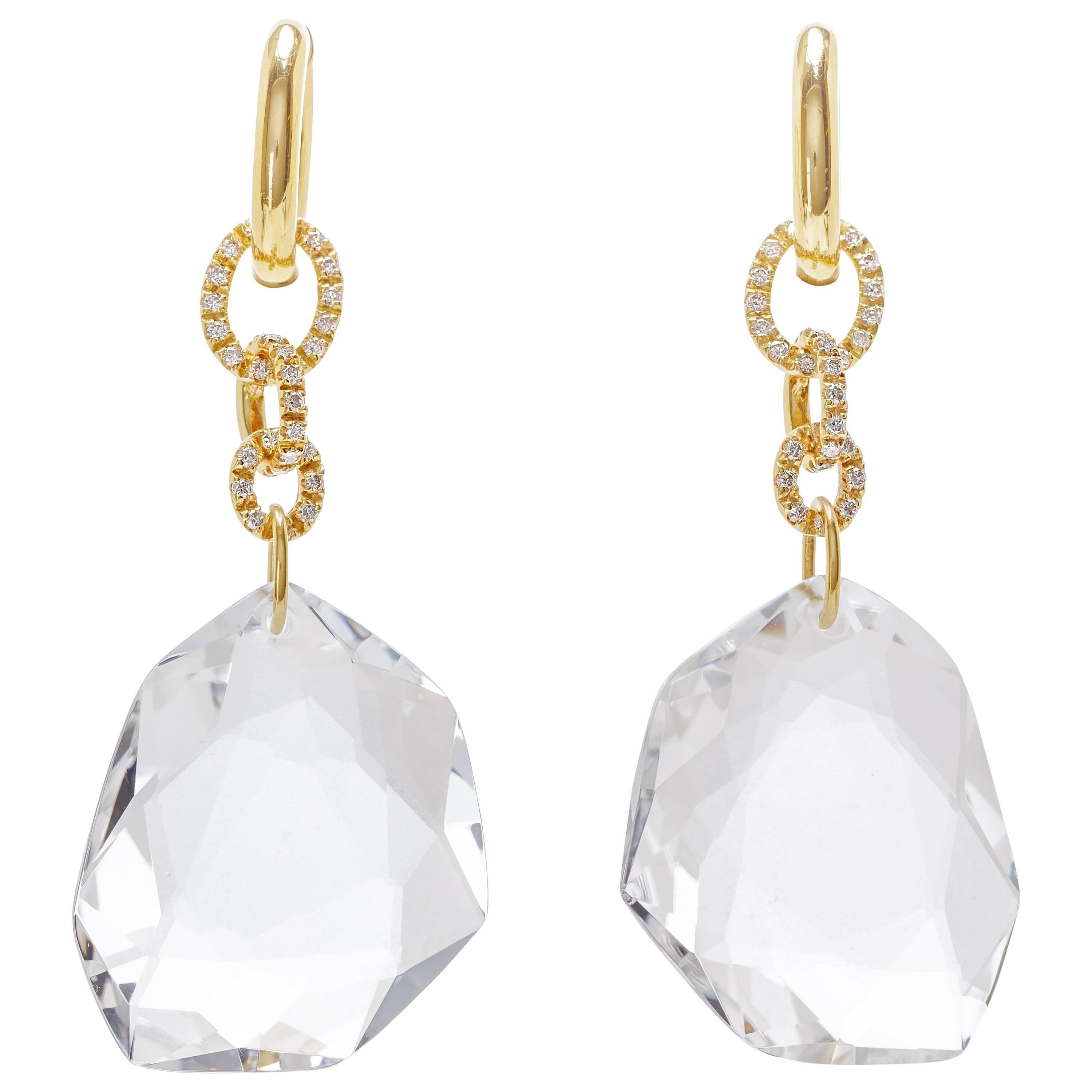 H. Stern 0.79 Carat Diamonds 100.35 Carat Quartz Gold DVF Earrings For Sale
