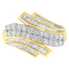 10K Yellow Gold 1.0 Carat Diamond Bypass Style Channel Set Modern Statement Ring