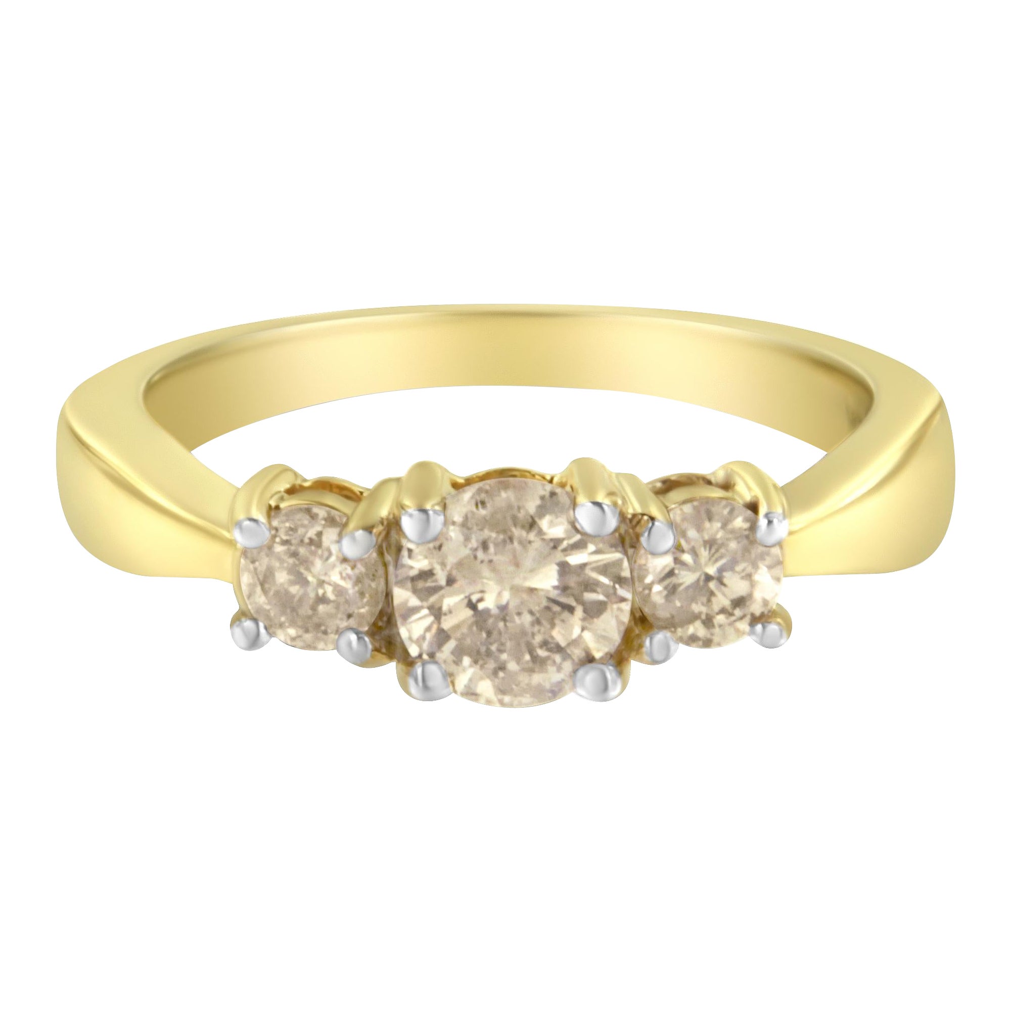 10K Yellow Gold 1.00 Carat Three Stone Diamond Band Ring For Sale