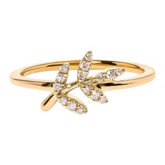 10K Yellow Gold 1/10 Carat Diamond Leaf and Branch Ring