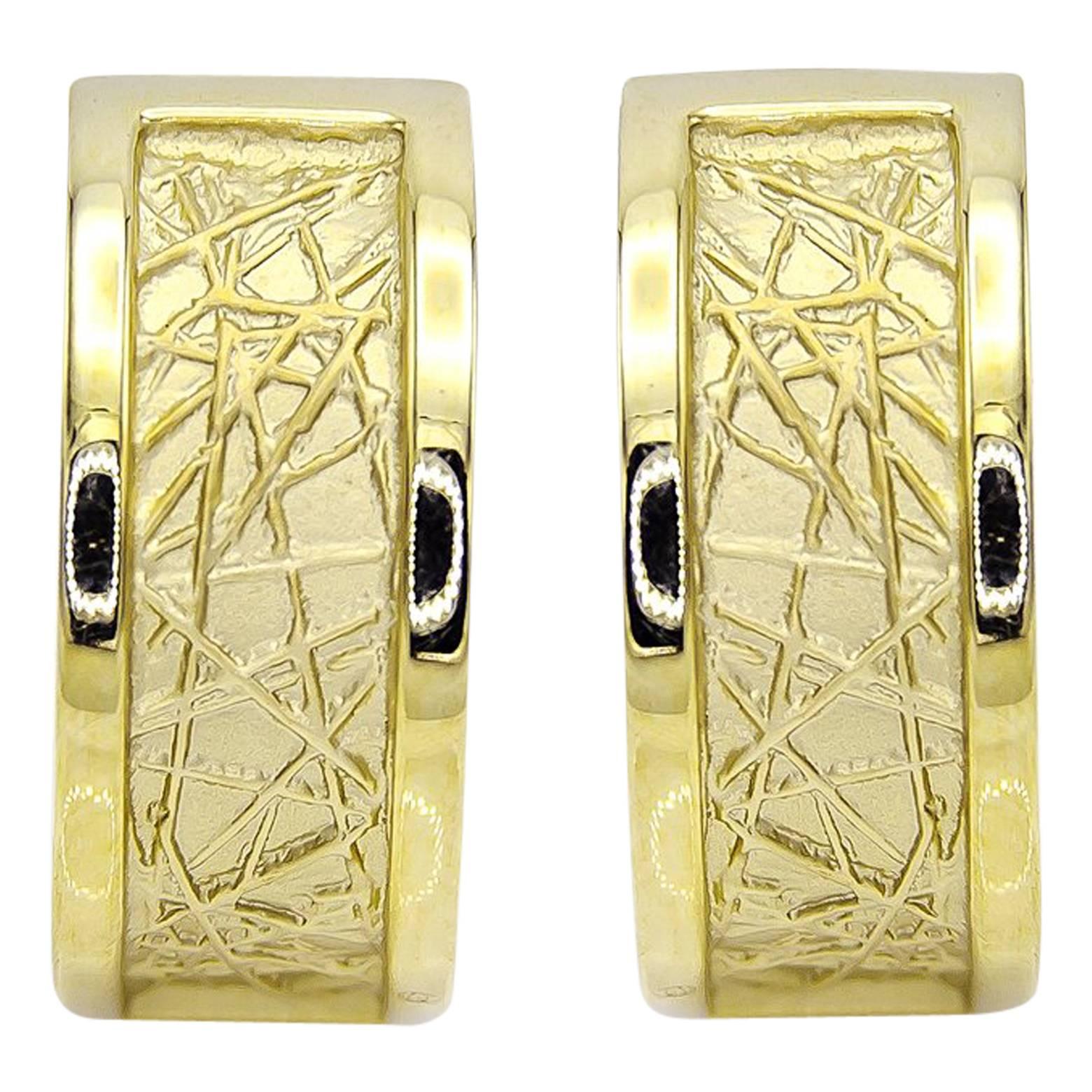 Artistic Textured Gold Hoop Huggie Earrings