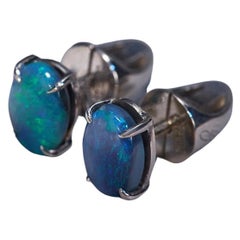 Boucles d'oreilles Opale Noire Pierres Gemmes Australiennes Bleues Naturelles Bijoux Unisexe