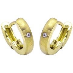 Brushed Gold and Diamond Hoops