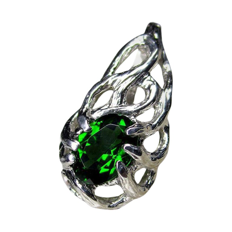 Green Diopside Silver Pendant Deep Green Gemstone For Sale