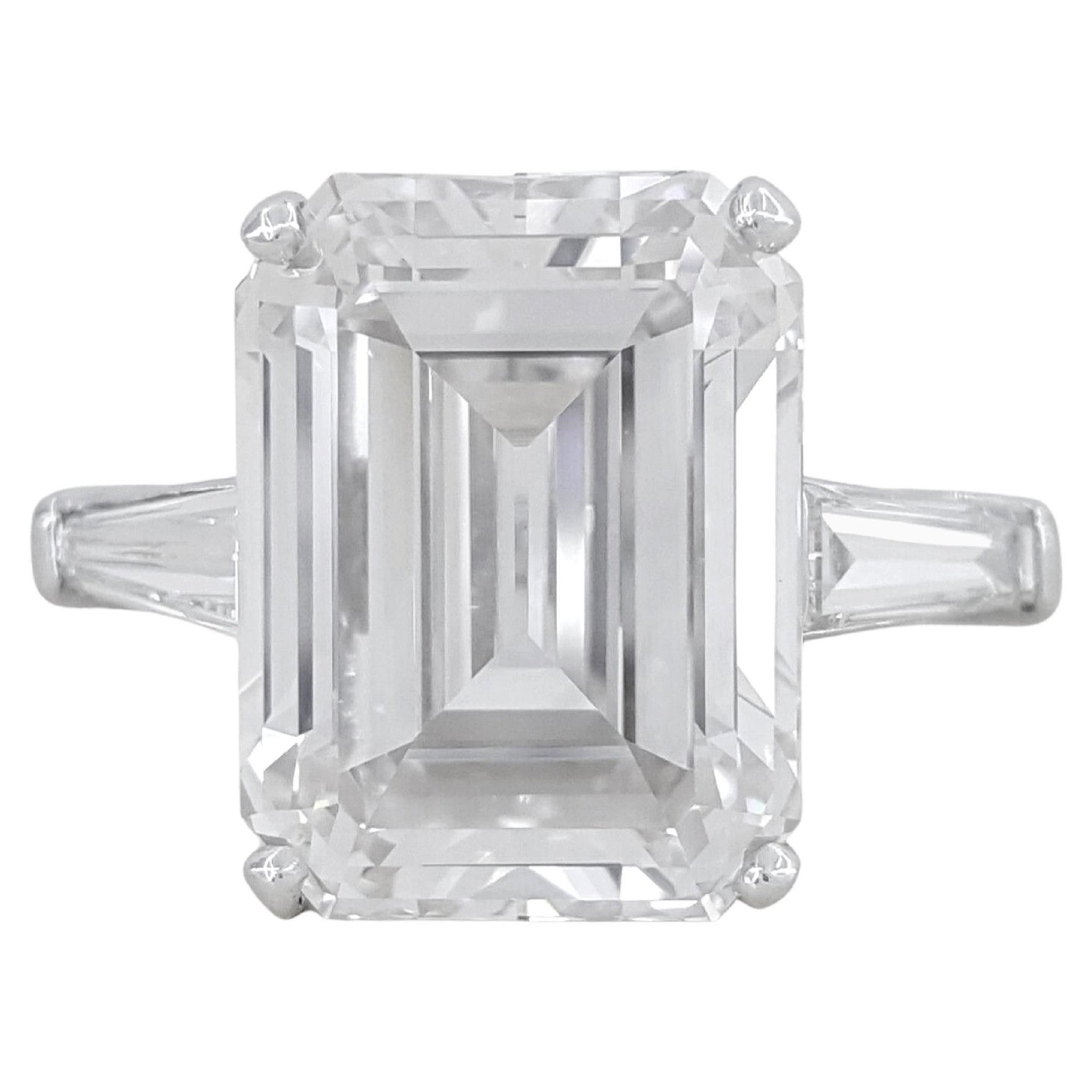GIA Certified 4 Emerald Cut Diamond Engagement Ring For Sale