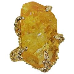 Vintage 14K Gold Abstract Raw Citrine Crystal Cocktail Ring circa 1960 3