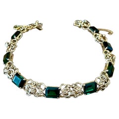 Bracelet vintage en or rose 18 carats avec tortue verte, 1950