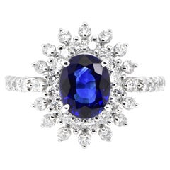 1.57 Carat Natural Sapphire and Diamond Double Halo Ring Made in Platinum