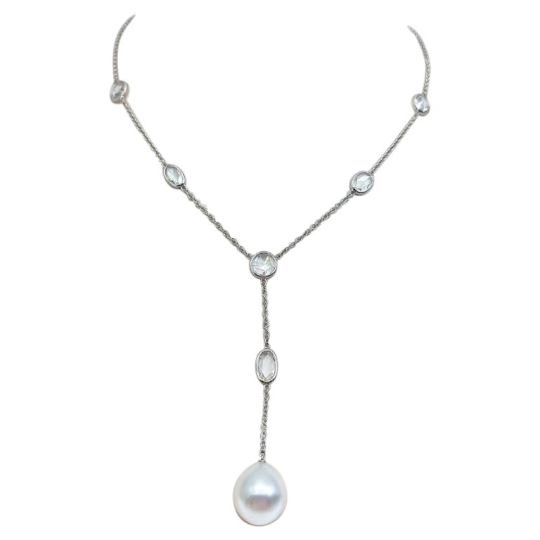 White Gold Necklace, Diamonds and Pearl For Sale