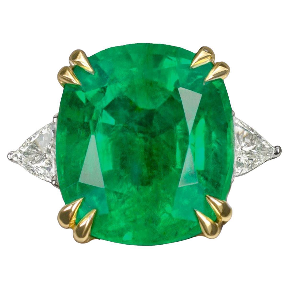 GRS Certified 5 Carat Green Emerald Cushion MINOR OIL Diamond Solitaire Ring