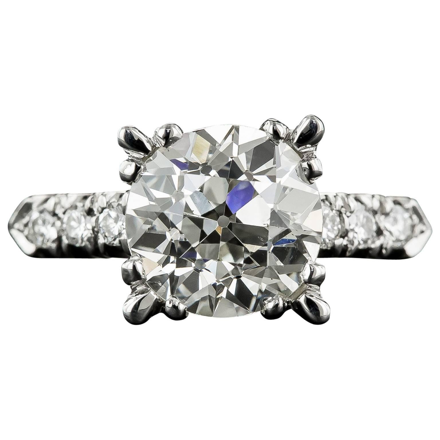 3.95 Carat GIA Cert European Cut Diamond Platinum Ring  For Sale