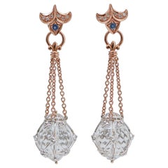 Rock Crystal, Diamonds, Sapphires, 14 Karat Rose Gold and White Gold Earrings.