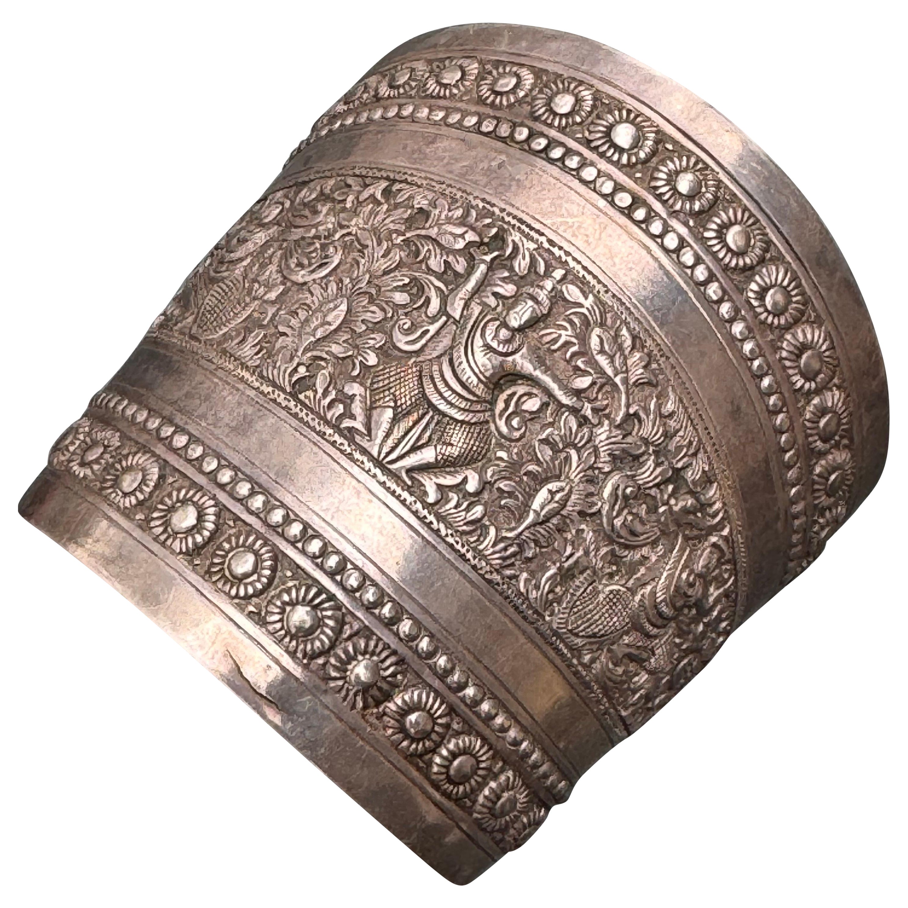 Fabulous Art Deco French-Indochina Silver Cuff Bracelet  For Sale