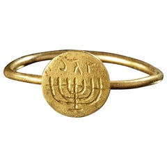 A Byzantine Gold Ring With Menorah 6th-7th Century AD
