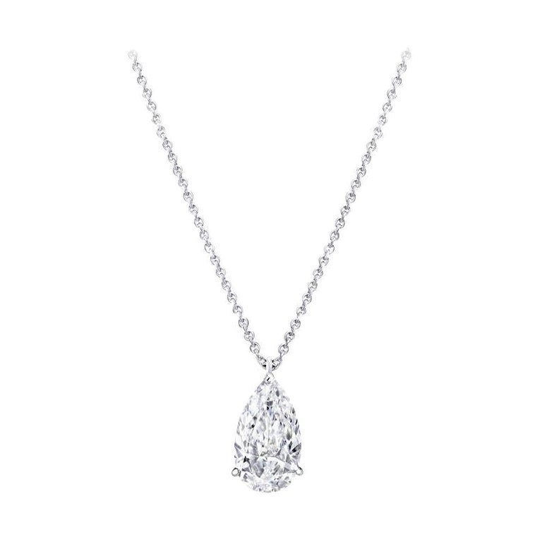 GIA Certified 4.02 Carat Pear Cut Diamond Pendant Necklace in 18K White Gold