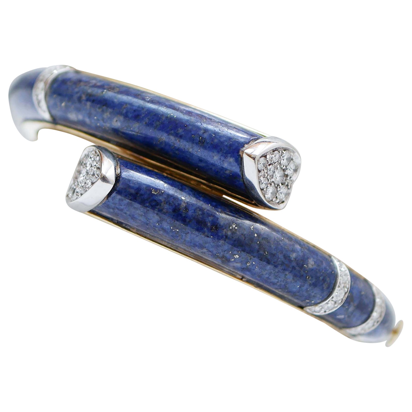 Lapis, Diamonds, 18 Karat Yellow Gold and White Gold Bracelet. For Sale