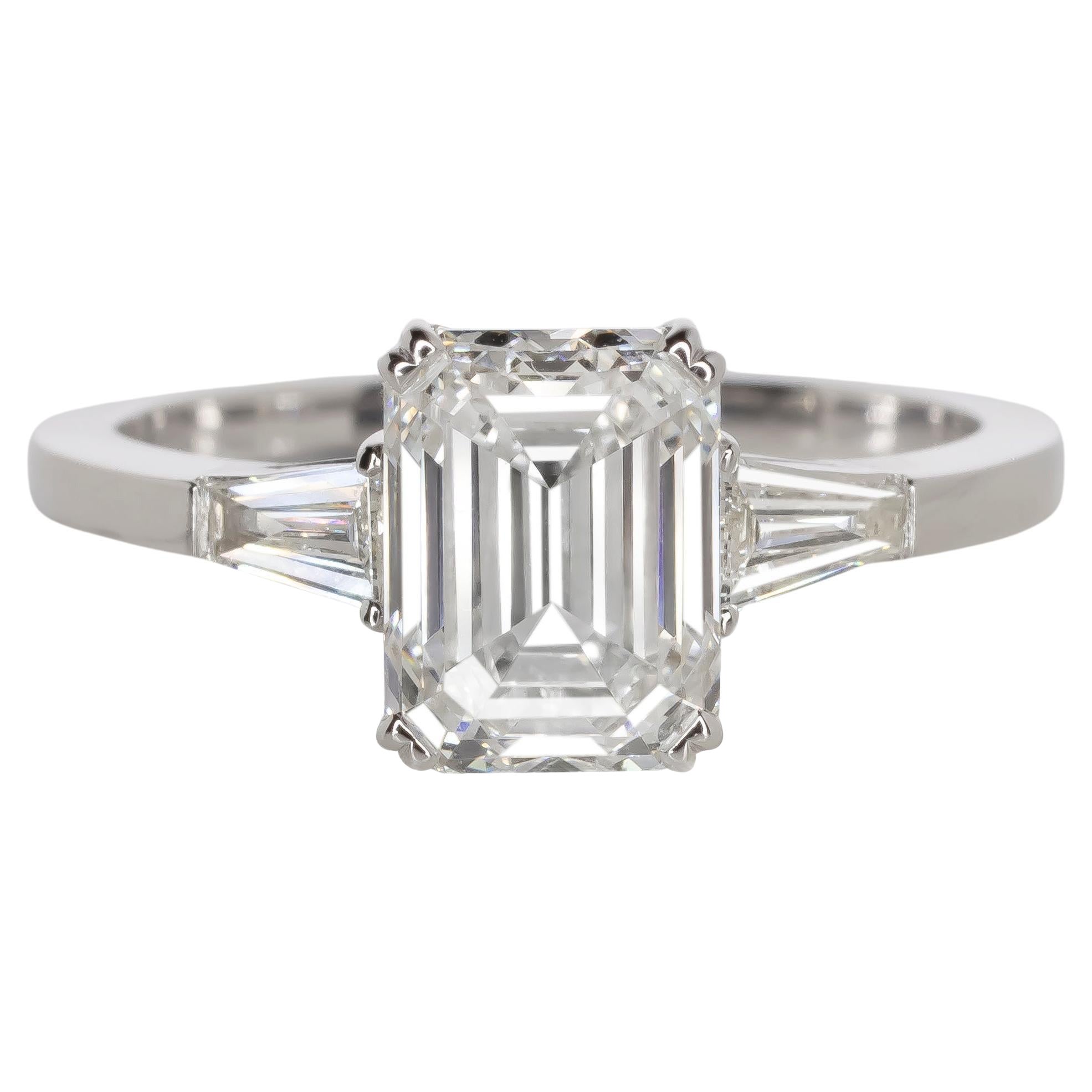 GIA Certified 2.01 Carat Emerald Cut Diamond 18K White Gold Ring For Sale