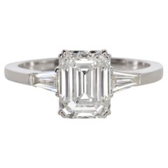 GIA Certified 2.01 Carat Emerald Cut Diamond 18K White Gold Ring