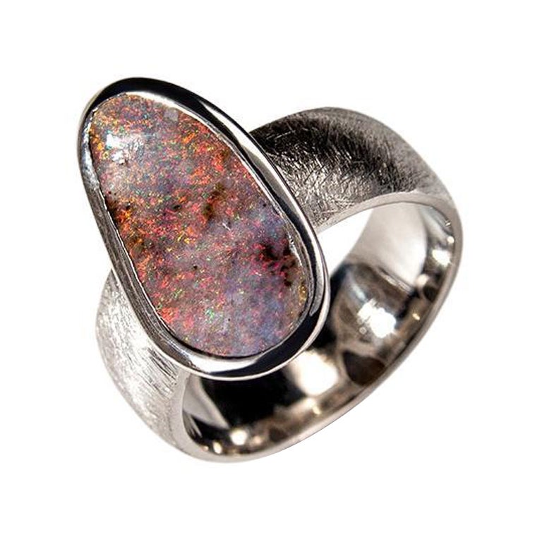 Boulder Opal ring silver Unisex Gift for girlfriend Genuine Australian opal