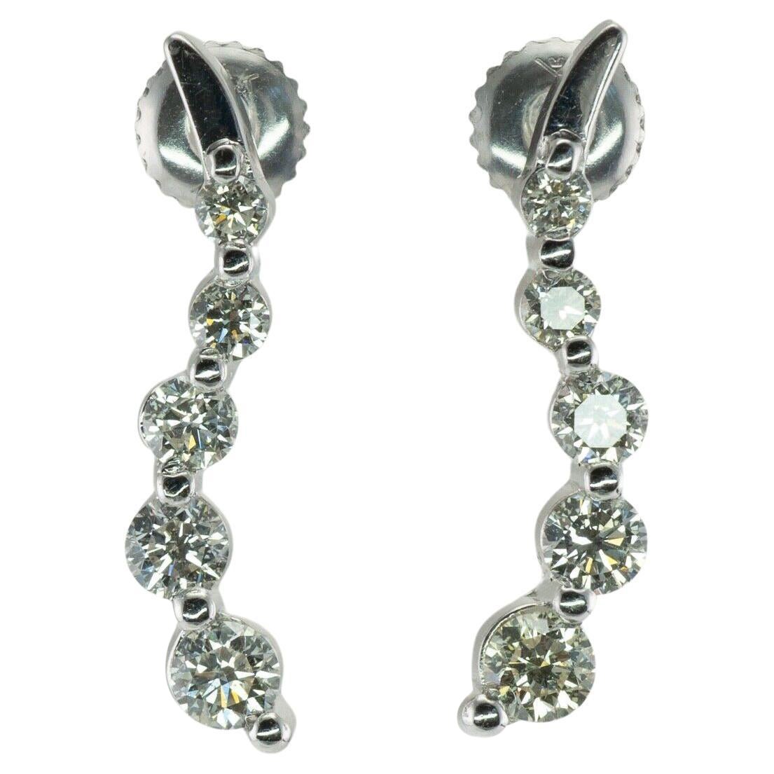 Natural Diamond Earrings 14K White Gold Dangle Bubbles