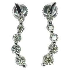 Retro Natural Diamond Earrings 14K White Gold Dangle Bubbles
