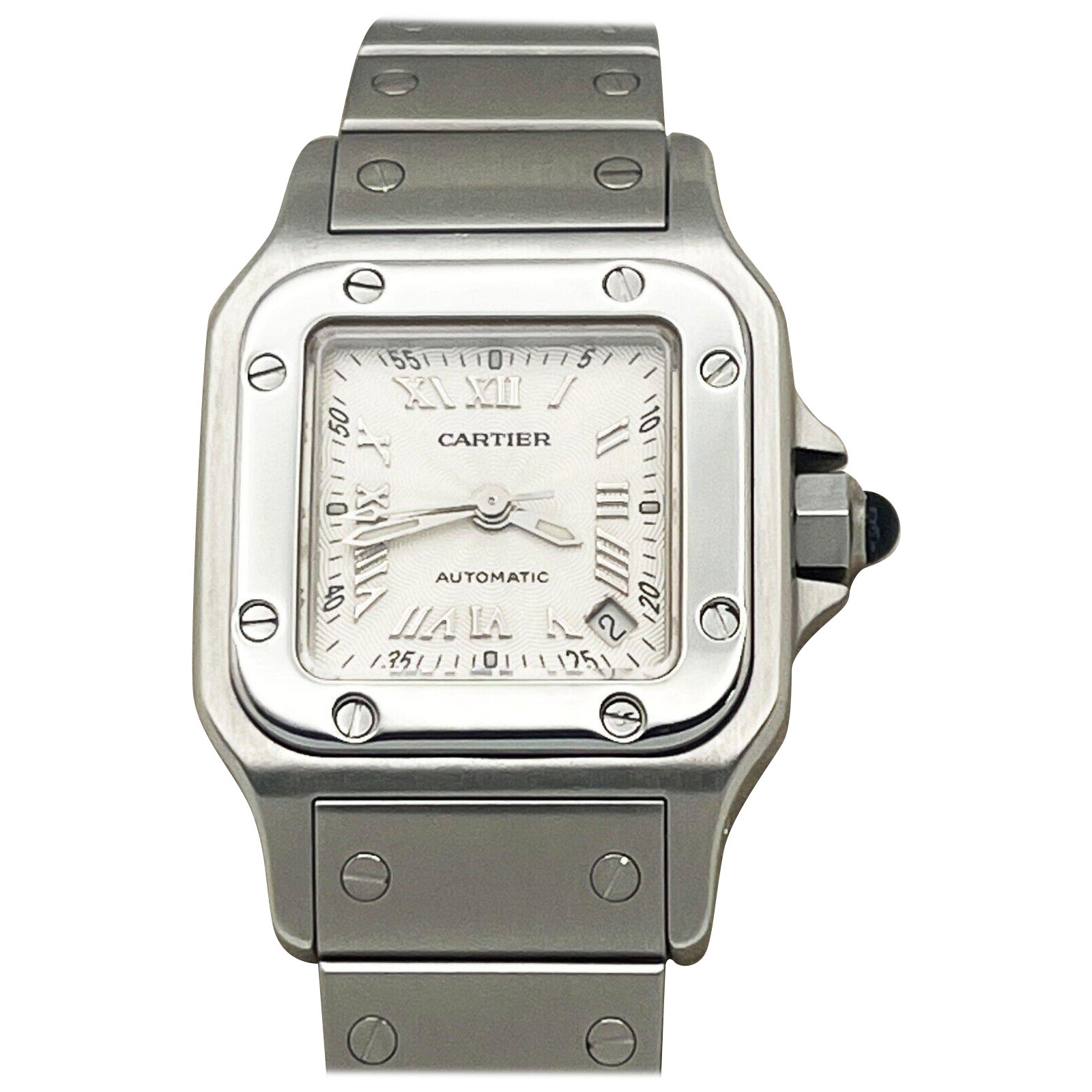 Cartier 2423 Damen Santos Galbee Edelstahl-Box-Papier aus Edelstahl im Angebot