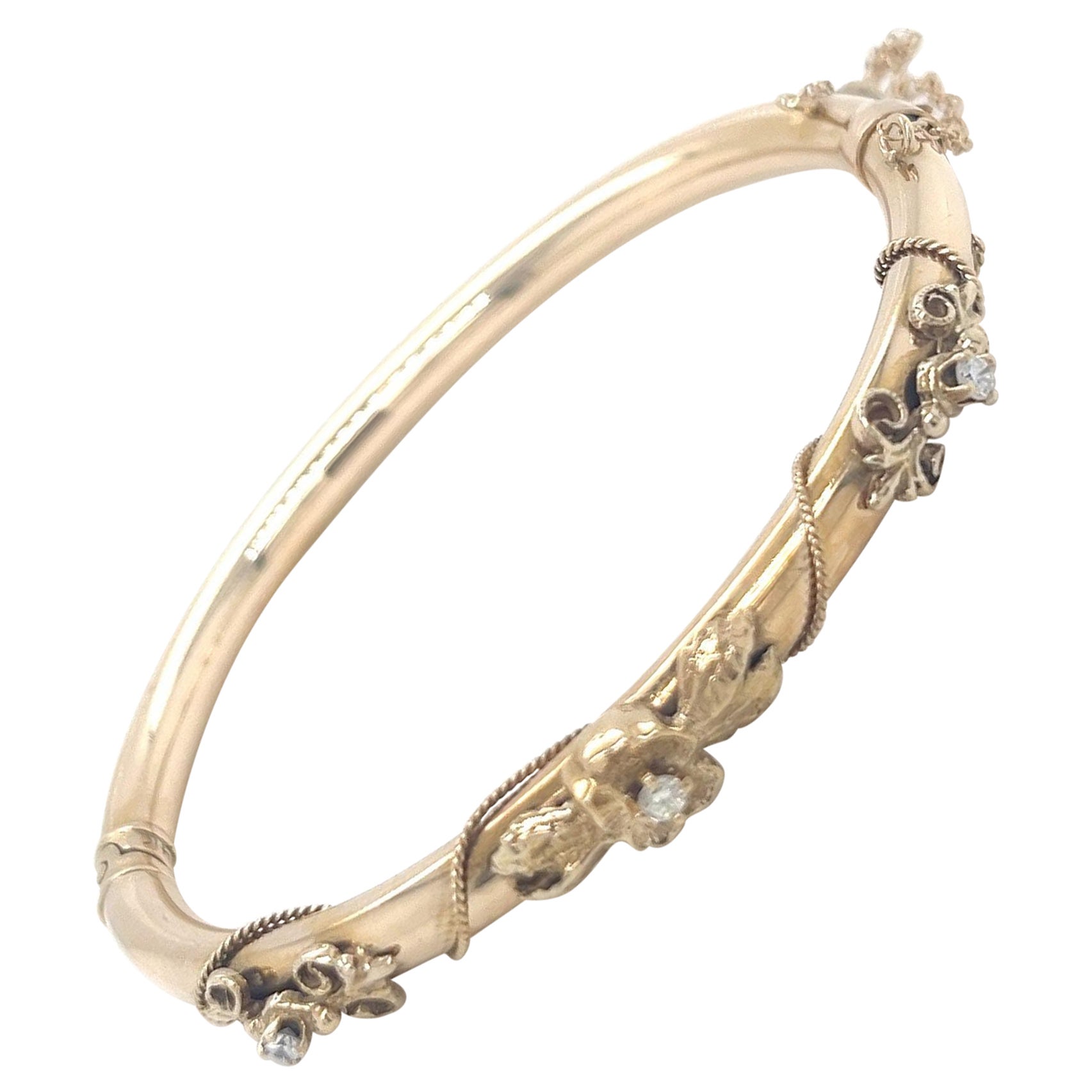 Retro-Armreif aus 14 Karat Gelbgold mit Diamanten akzentuiert