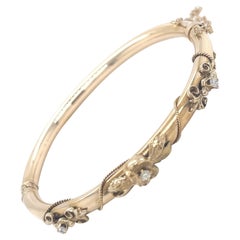 Brazalete retro vintage de oro amarillo de 14 quilates acentuado con diamantes