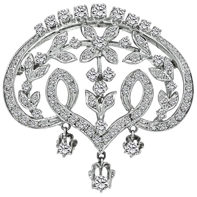 1950s 3.00ct Diamond Pin / Pendant For Sale