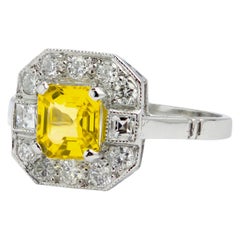 Vintage Platinum & Diamond Ring Set With Australian Type Yellow Sapphire