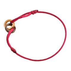 Cartier 18K Rose Gold Ceramic 4 Diamond LOVE Red Silk Cord Bracelet