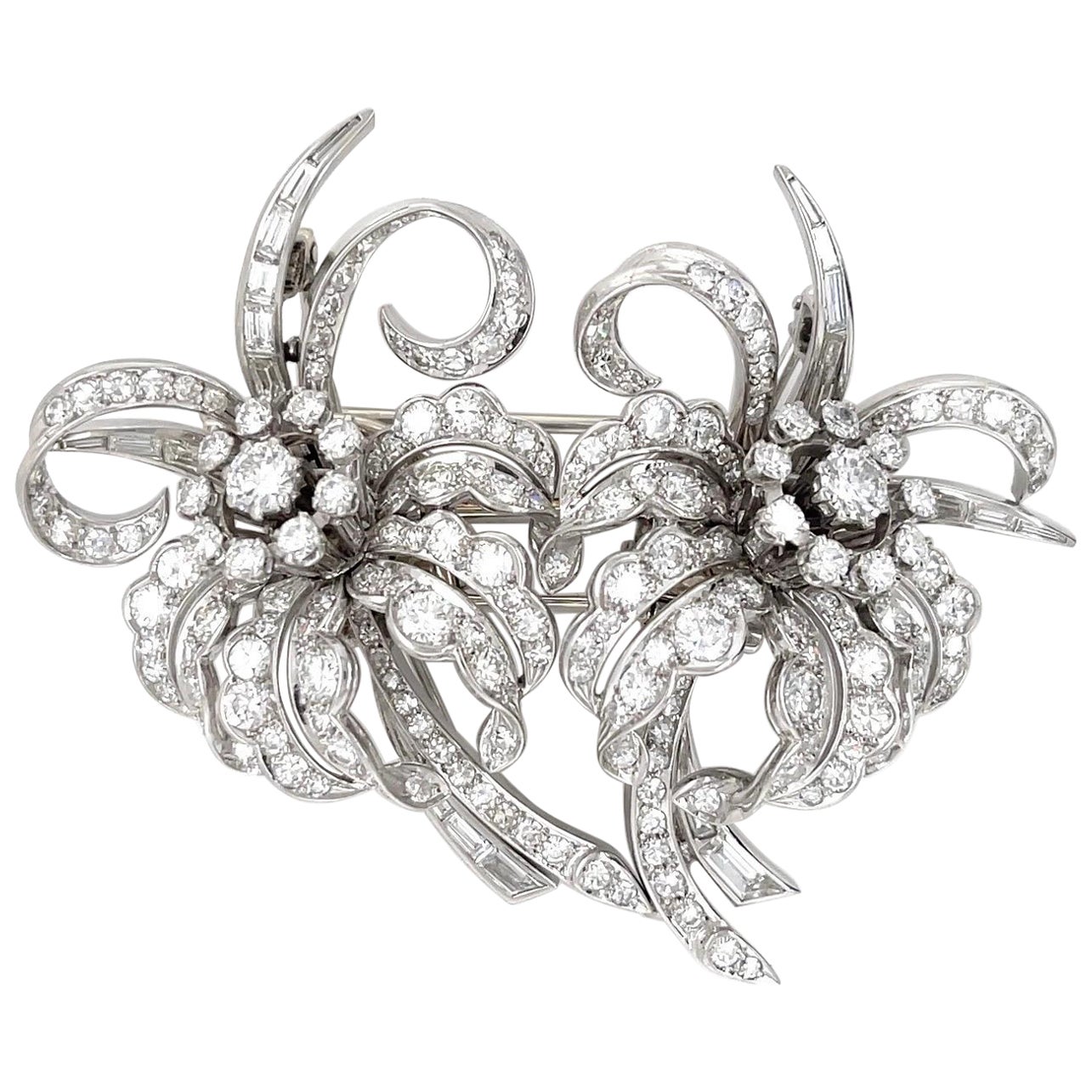 Magnificent French Hand Made Platinum & Diamond Brooch For Sale