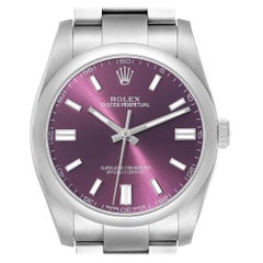 Rolex Oyster Perpetual Red Grape Dial Steel Mens Watch 116000