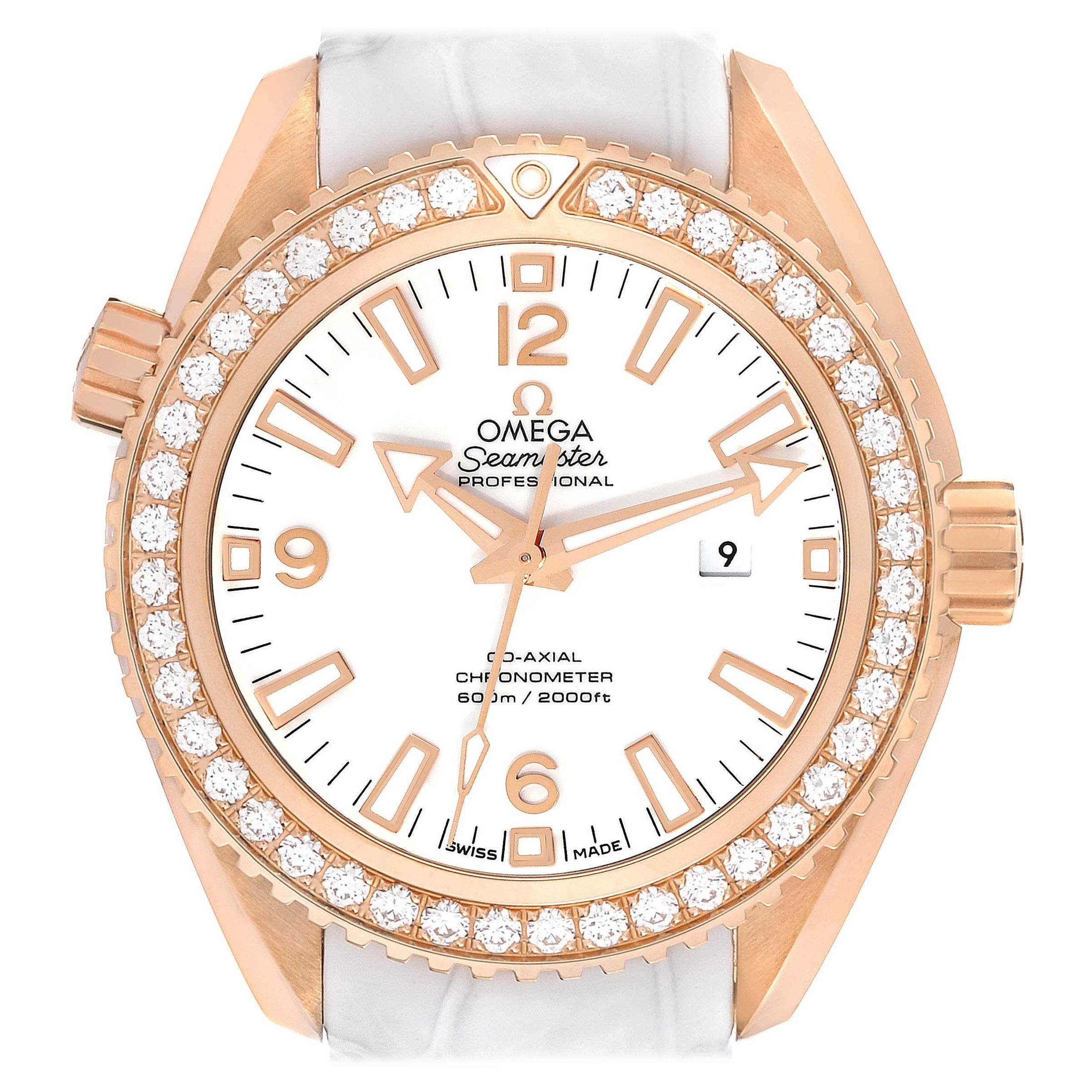 Omega Seamaster Planet Ocean Rose Gold Diamond Montre pour femmes 232,58.38.20.04.001 en vente