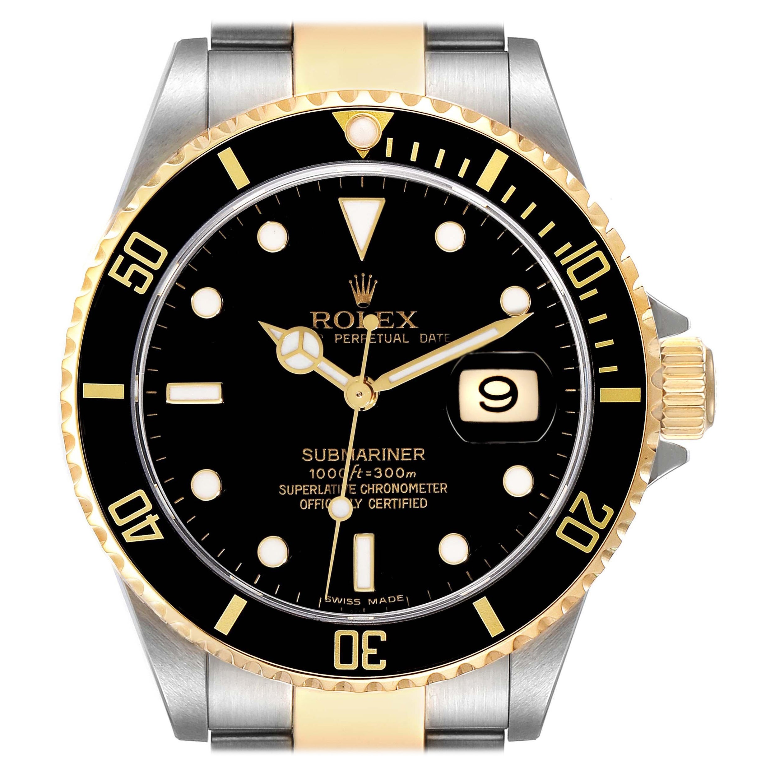 Rolex Submariner Steel Yellow Gold Black Dial Mens Watch 16613 Box Papers