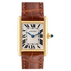 Vintage Cartier Tank Louis Small Yellow Gold Brown Strap Ladies Watch W1529856 Papers